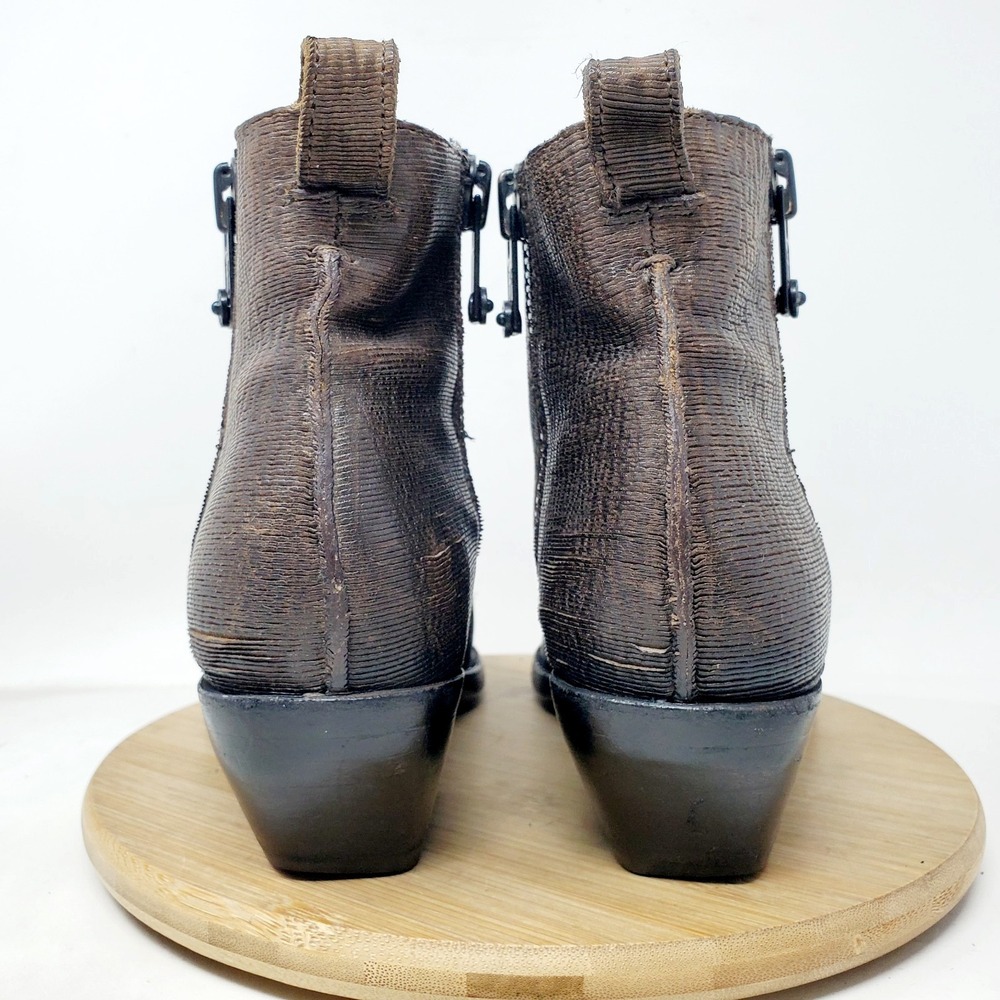 Frye Sacha Moto Boots Women 8.5 Brown Leather Boho Double Zip Western Ankle Shoe - Picture 7 of 13